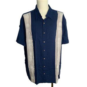 Vintage 90s Hollis River Button up Panel Shirt 2XL Blue Rockabilly Camp Hawaiian